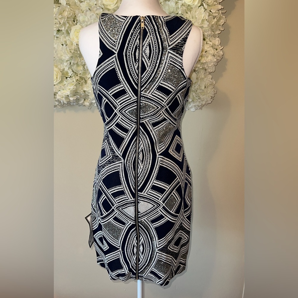 Navy and White Sparkle Sleeveless Mini Dress - Picture 4 of 8